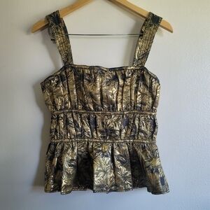 Eva Franco, Floral Metallic Top,‎ Gold/Midnight Blue, Size 2